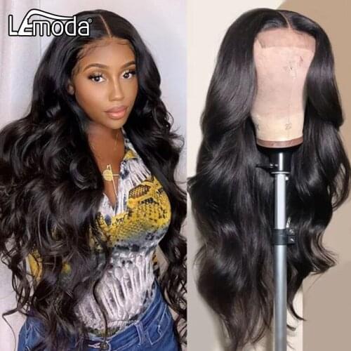 28inch Lace Closure Wig Body Wave Human Hair Wigs For Black Women Lemoda Brazilian Remy Hair Lace Front Wig Matural Color