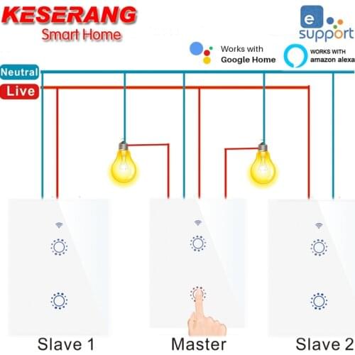 3pcs EweLink APP 2 Gang 3 Way WiFi Touch Switch US Type AC 95-240V Wall Light Switch Smart Home Wireless Remote Control Switch