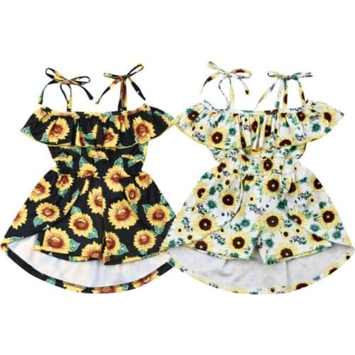 Girl Dress 2019 Cute Summer Kids Baby Girl Clothes Sunflower Print Off Shoulder Party Dress