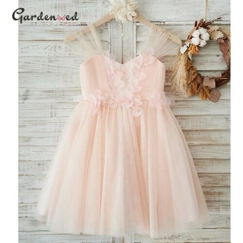 Simple Flower Girl Dress Flowers Aline Sleeveless Girl Princess Dress Tulle Pink Girl Birthday Dress Baby Girl Dress 2021