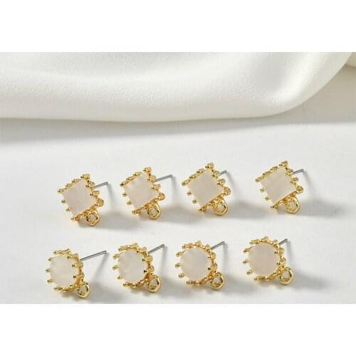 Spring Hipster All-match Square round Imitation Shell Alloy Ear Stud DIY Handmade Ear Rings Accessories with Hanging Ear Pin4pcs