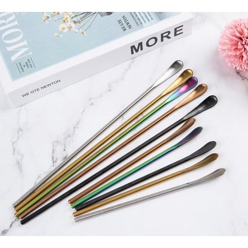 New Style Stainless Steel Colorful Coffee Scoops Cocktail Stirring Spoon 17/26 Cm Drink Mixing Spoons For Kitchen Cafe Bar Tool