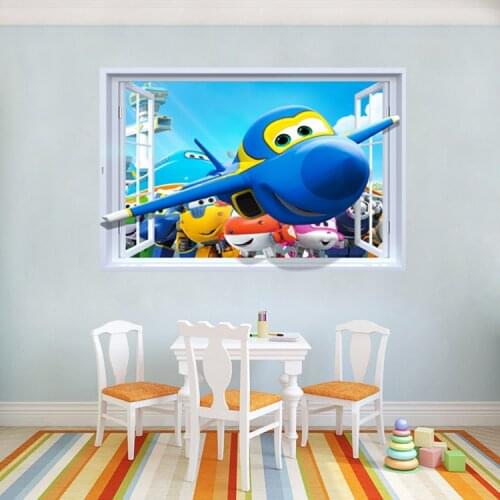 Super Wings Jerome 3D Window View Wall Sticker Cartoon Decal Mural Baby Kids Room Decor removeable Free Shipping B431-1