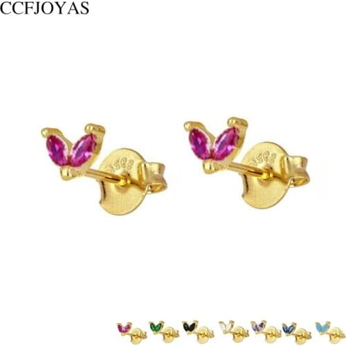 CCFJOYAS Fashion Minimalist cute 925 Sterling Silver Stud Earrings for Women Mini Crystal Zircon Studs Gold earring Jewelry