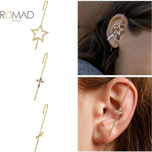 ROMAD 1PCS S925 Sterling Silver Ear Hook Earrings Cross Star Colorful Earring Women Jewelry Inlaid Zircon Piercing Earrings