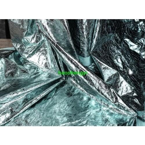 Ice blue cracked reflective mirror leather designer clothing fabric