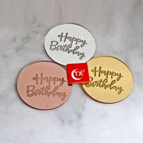 Happy Birthday Cupcake Topper Acrylic Rose Gold Circle Cake Topper New