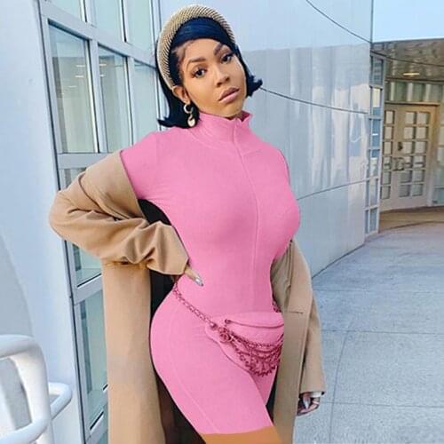 Townlike Pink Turtleneck Embroidery Rompers Womens Black Casual Long Playsuit Party Bodycon Overalls Sexy Women Jumpsuit 2020