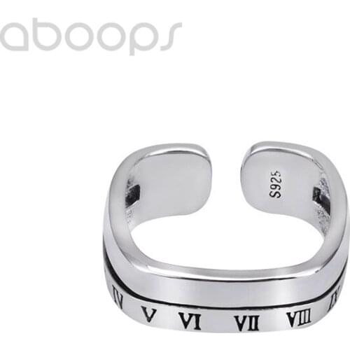 Vintage 925 Sterling Silver Roman Numerals Ring for Women Girls,Adjustable Size 6-8,Free Shipping