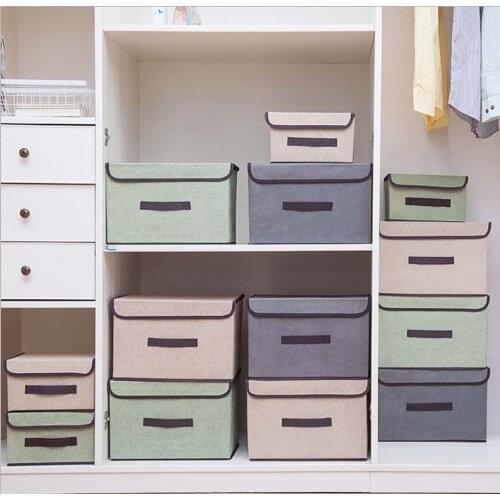 Cotton Linen Storage Box With Cap Clothes Socks Toy Snacks Sundries Organizer Set Fabric Boxes Cosmetics Household 2 Size