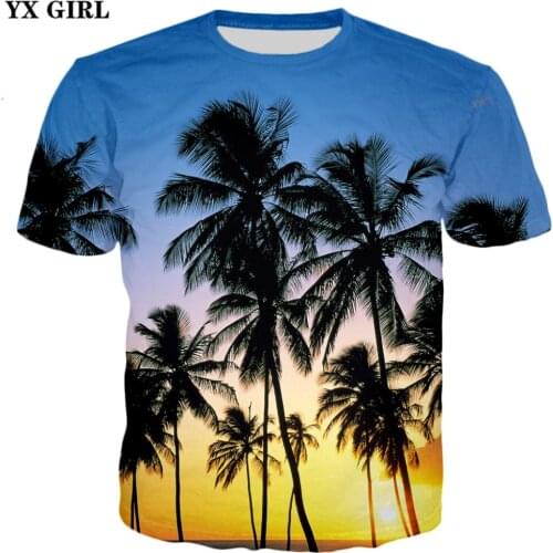 YX GIRL 2018 summer New Fashion Mens 3d t-shirt Hawaii Beach tree Printed T shirts Men/Women Cool casual Tee shirts