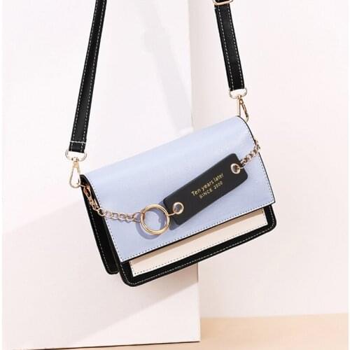 Fashion Contrast Color Shoulder Bag Women Metal Ring Crossbody Bag PU Leather Square Bag Small Flap Handbag Lady Shopping Purse