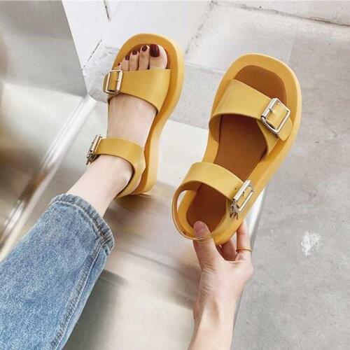 Women Platform Buckle Sandals Ladies Casual Shoes 2021 Summer Female Mid Heel Thick Bottom Retro Sandals Basic Black White