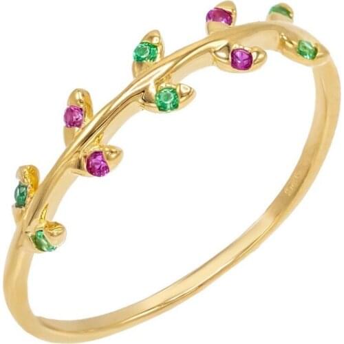Gold color rainbow cz leaf leaves US size 6 7 8 women fashion ring 2021 New women jewelry drop shipping