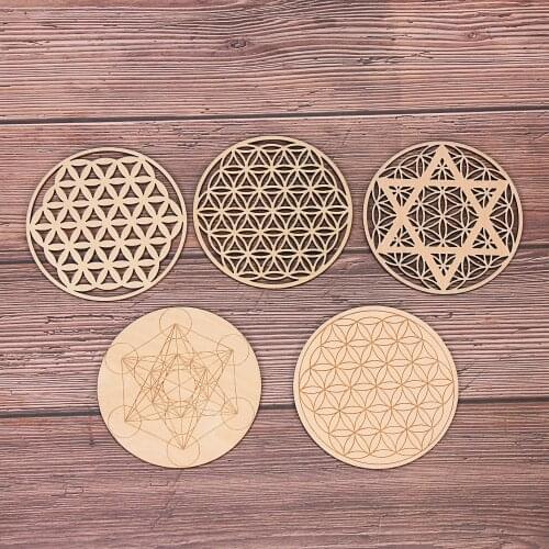 1PC Chakra Flower Of Life Natural Symbol 10/20cm 7 Kinds Wood Round Edge Circles Carved Coaster Collectibles Arts Crafts Decor