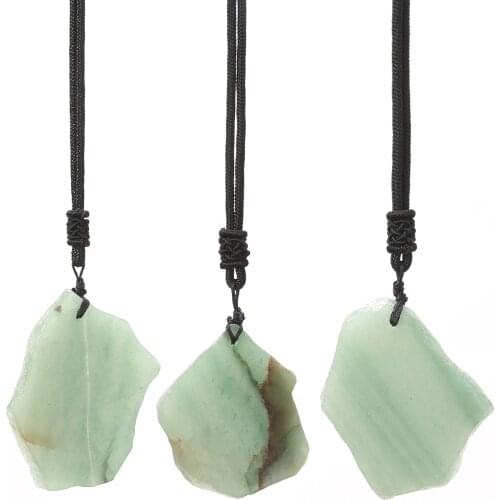 1PC Natural Stone Pendant Necklace Reiki Healing Rock Irregular Slice Real Green Aventurine Crystal Pendulum Necklace for Women