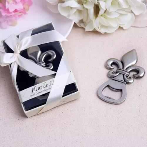 100pcs/lot Wedding giveaways for guest Exquisite France Fleur de Lis Pewter-Finish Bottle Opener Gift Set Party Decoration
