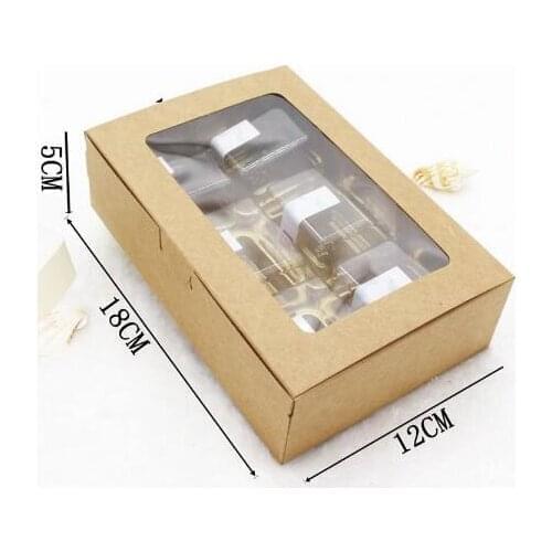 20PCS 18x12x5cm Brown Kraft Paper Box With Window Christmas Gift Box Packaging Cookie Macaron Box Candy Wedding Gifts For Guests