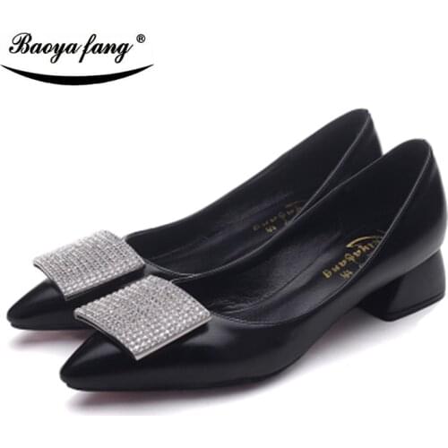 2018 New ladies arrival women party shoes Low thick heel crystal Buckle shoes woman female shoes bridals wedding shoes