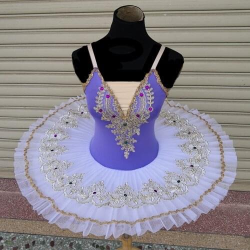 2021 Dancetree Tutú de Ballet profesional para niñas, traje de baile púrpura del lago del cisne, Pancake Ballet clásico leotardo