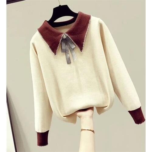 2021 Autumn Winter Women Sweaters Knitted Pullover Sweater Long Sleeve Doll Collar Slim Jumper Soft Casual Warm Pull Femme