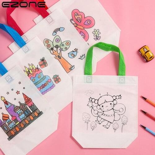 EZONE 5pcs Doodle Bag Child DIY Colored Storage Bag Hand Painting with 5colors Pen Parent-child Interactive Stationery School
