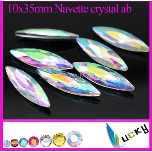 60pcs 10x35mm Crystal ab color Super shiny Navette Shape Point back Sew on rhinestones jewelry strass Glass Freeshipping