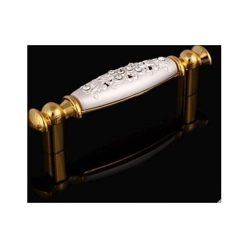 96MM deluxe 24K gold furniture decoration handle glass diamond wine cabinet wardrobe door pull k9 crystal dresser drawer handle