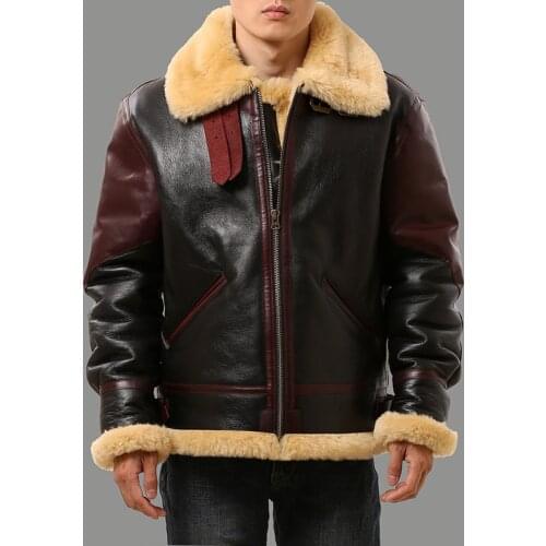 B3SH Avfly European Size High Quality Super Warm Genuine Sheep Leather Coat Mens Big B3 Shearling Bomber Military Fur Jacket