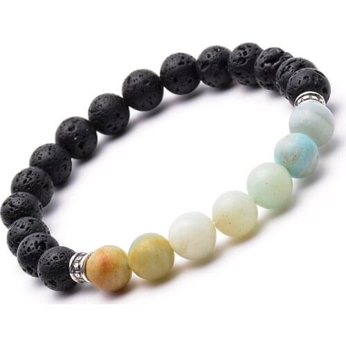8mm natural rough black lava and Tianhe stone combination handmade bracelet for unisex male female charm jewelry for gift