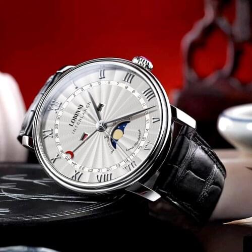 Switzerland LOBINNI Watch Men Luxury Brand Moon Phase Japan Movement Quartz Watches Mens Sapphire Waterproof Male Wristwatch New