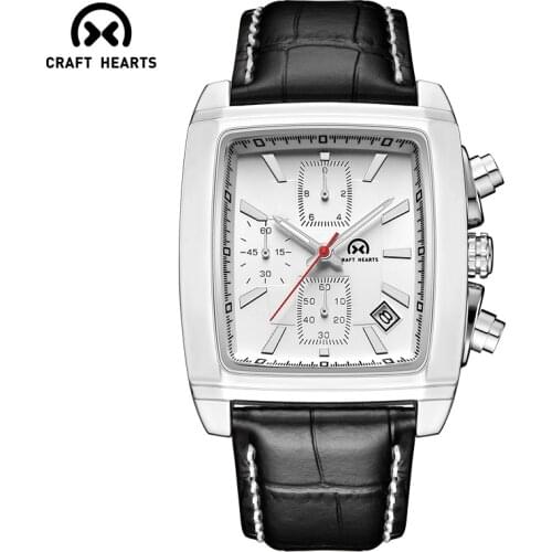 CRAFT HEARTS Hot Sale Fashion Mens Quartz Wristwatches Waterproof Genuine Leather Chnorograph Watches For Men Casual Watch 2020