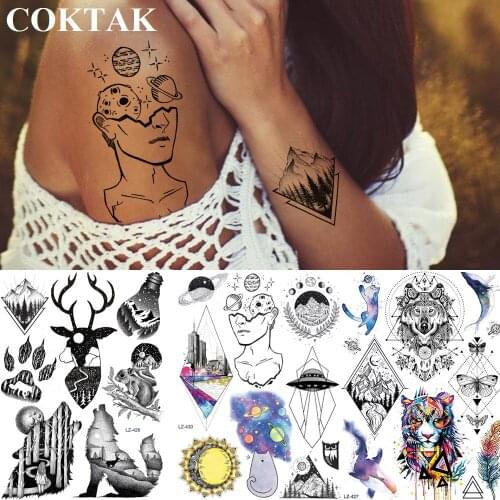 COKTAK Universe Creative Planets Galaxy Temporary Tattoos For Kids Sticker Spaceship Custom Tattoo Body Art Tatoos Paper Cover