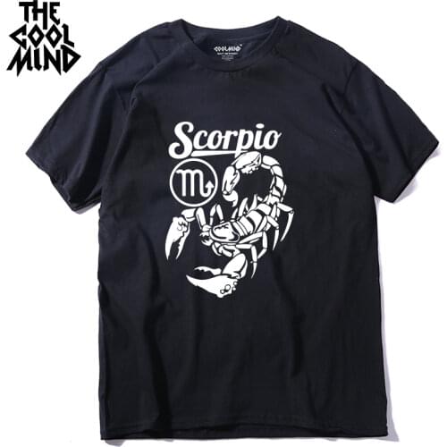 COOLMIND 100% cotton casual short sleeve scorpio men T shirt cool summer knitted men t shirt o-neck men t-shirt male tee shirts
