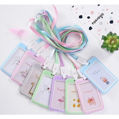 Candy Color Students Lanyard Card Holder Creative Cartoon Rope ID Card Holders Cute Neck Rope Women Business Card Case for Girls