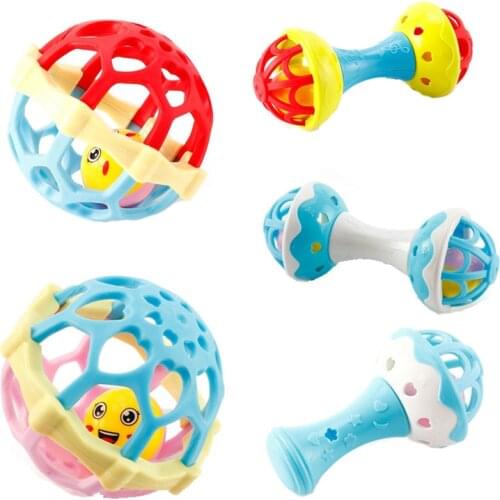 Baby Toys Rattles Ball Soft Silicone Hand Bell Rattles Fitness Grasping Ball Funny Bite Catch Hole Toys For Children Infant