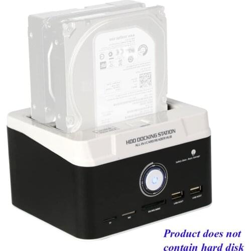 Tccmebius USB 3.0 to SATA dual slots hard drive docking station with USB 2.0 hub and card reader for 2.5 3.5 inch HDD SSD SATA