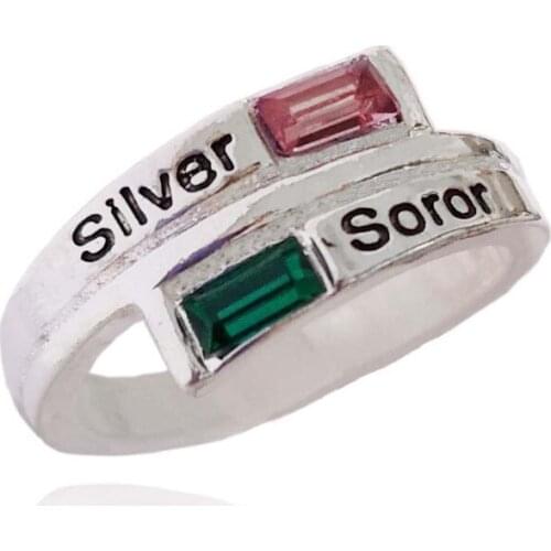 Topvekso Greece Greek Sorority Pink and Green custom greek sliver soror letter Finger Ring