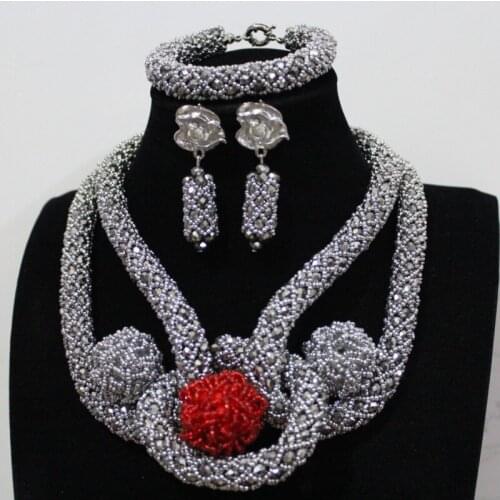 Dudo Store NEW Silver Wedding Dubai Jewelry Sets Red Balls Chunky Statement Necklace Set for Brides Free Shipping