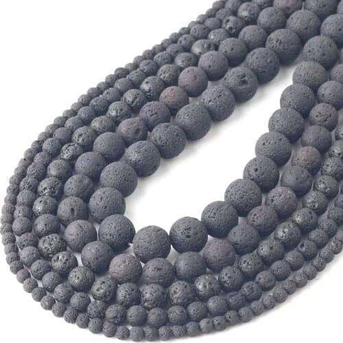 Natural Stone Black Lava Volcanic Stone Round Loose Beads 4/6/8/10/12MM Fit Diy Charm Beads For Jewellery Making Accessories 15
