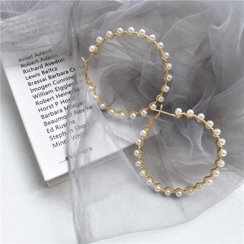 Exaggerated Pearl Hoop Earrings Womens Earrings P2020 Statement Jewelry