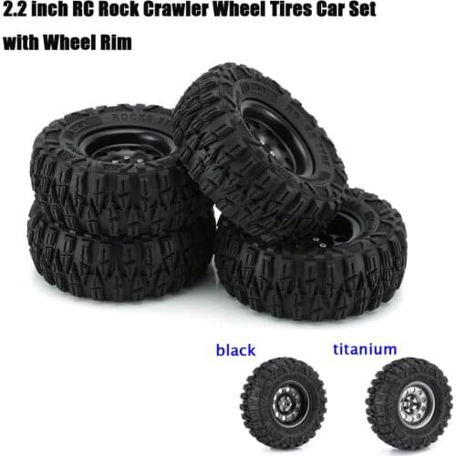 4PCS Metal Climbing Rock Crawler Wheel Tires 2.2in Tyre Car Set with Wheel Rim Beadlock for 1/10 RC Crawler Car
