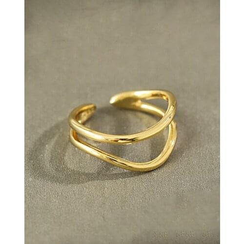 925 sterling silver ring INS minimalist double-layer line smooth female ring personality opening wild ring