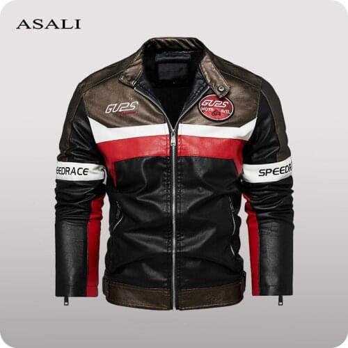 Men PU Motorcycle Jacket 2021 Men Fashion Biker Leather Jacket Mens Embroidery Bomber Jacket Autumn Winter Fleece Warm Overcoat