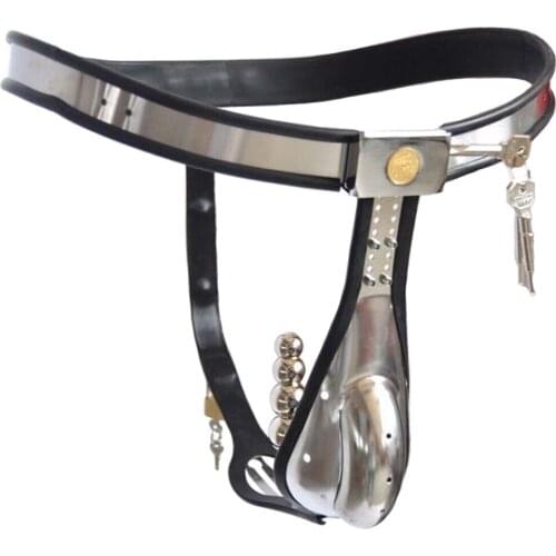 Stainless Steel Male Chastity Belt with 4-Ball Anal Plug Metal Underwear BDSM Bondage Restraint Chastity Cage Device Sex Toys