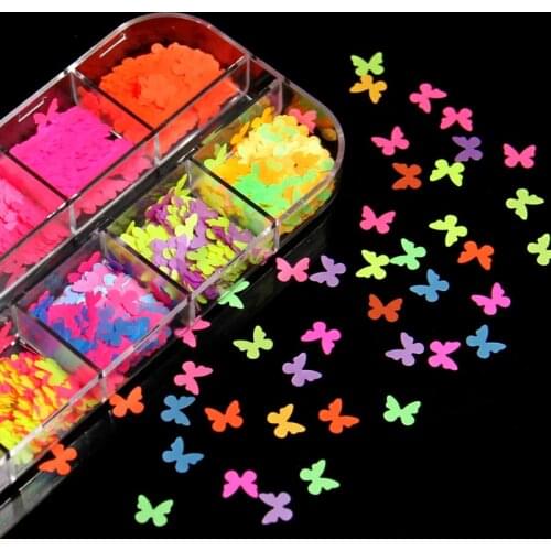 5mm Neon Butterfly Shape Nail Glitter Flakes 3D Fluorescence Nail Sequins UV Gel Polish Manicure Charms Nail Art Decorations