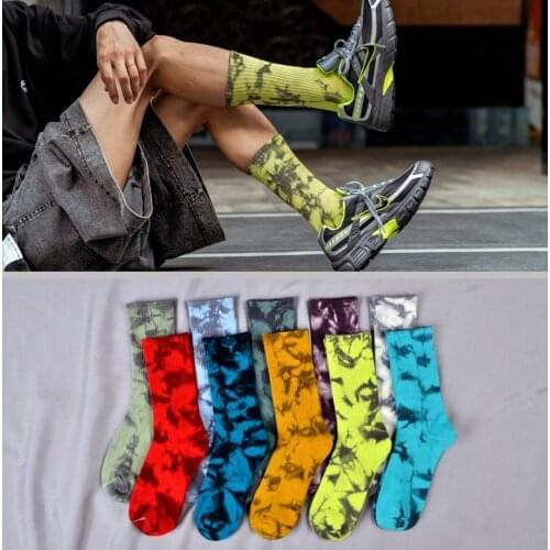 Tie Dye Socks 2021 New Fashion Tide Brand Hip Hop Harajuku Tube Socks Men Cotton Skate Sports Running Basketball Women Stocking
