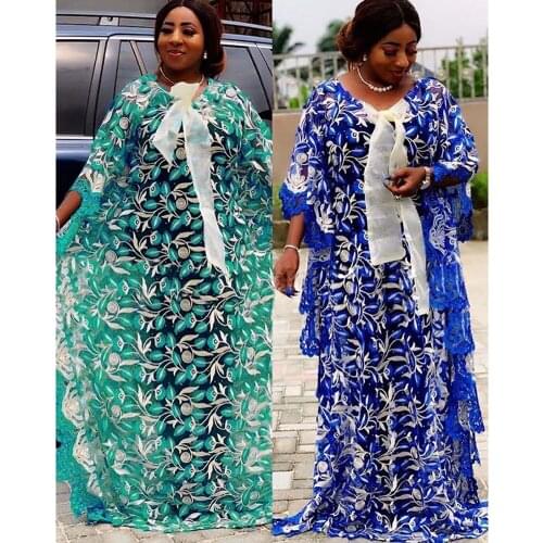 New African Dresses for Women Dashiki Loose Lace Africa Dress African Clothes Bazin Embroidery Robe Abay Dubai Muslim Long Dress