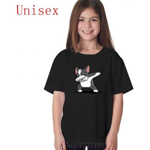 Charming boston dog black T-shirt Funny Womens boston dog black T Shirts Summer 100% Cottonkids clothes boys tops for girls