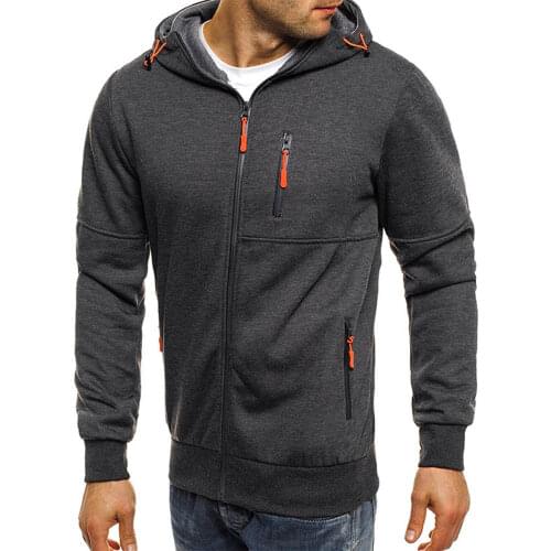 2021 Autumn Mens Hoodies Slim Fit Hooded Sweatshirt Outwear Warm Coat Jacket Plain Zip Up Casual Coat Tops